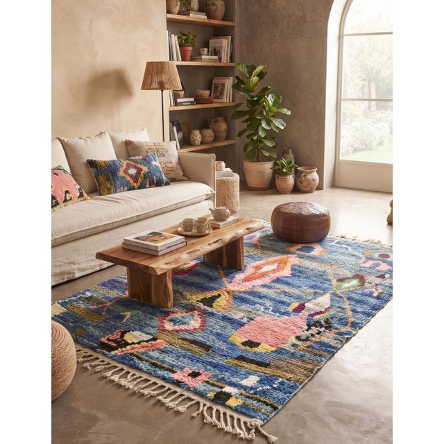 Blue Handwoven Berber Wool Rug - 8.5 X 6.7 Ft For Sale - Image 8 of 8