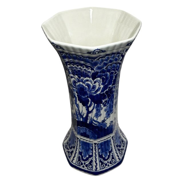 Blue Large Vintage Hand-Painted Trumpet Vase by W.G. Andringa for Royal Delft, 1977 For Sale - Image 8 of 17