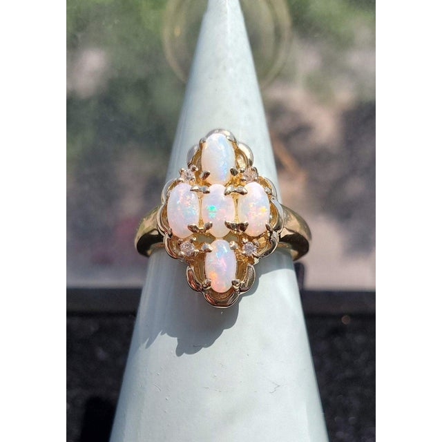 Contemporary Opal Cluster Diamond Ring, Size 7.5 For Sale - Image 3 of 5