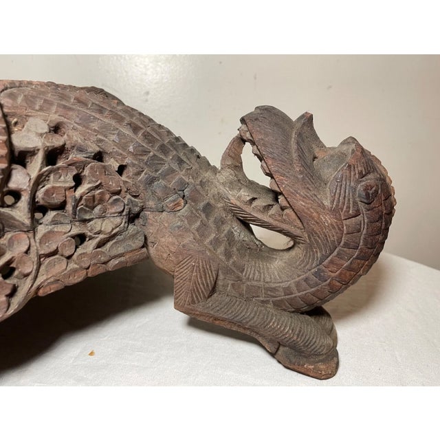 Large Antique Hand Carved Anglo Indian Figural Dragon Wood Sculpture Base Stand For Sale - Image 13 of 17