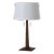 Taper Table Lamp - Dark Walnut Wood Finish, White Linen Shade For Sale