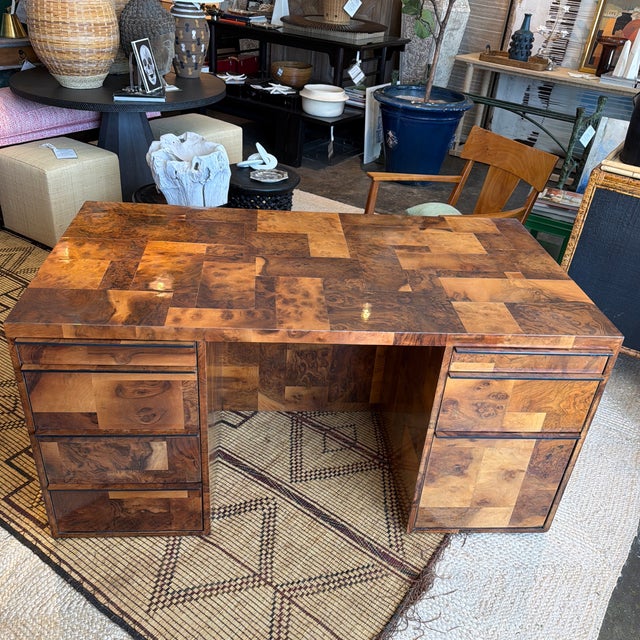 Mid 20th Century Paul Evans Cityscape Patchwork Burl Wood Desk For Sale - Image 9 of 12