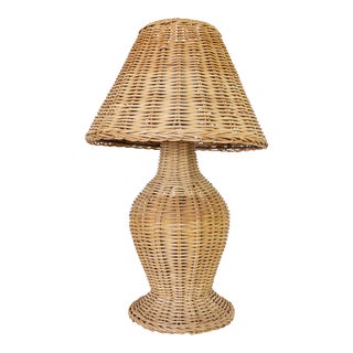 Wicker Table Lamp With Attached Wicker Shade For Sale