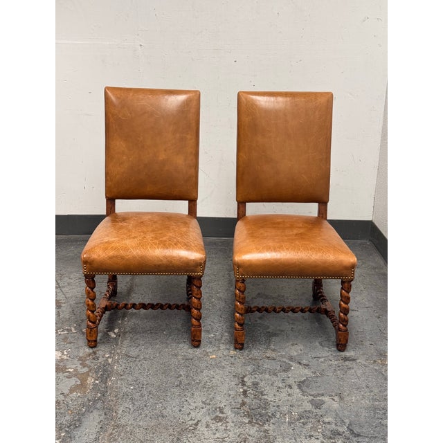 Design Plus Gallery presents a Pair of Vintage Barley Twist Leg Chairs by Bausman & Company. These side chairs (Model...
