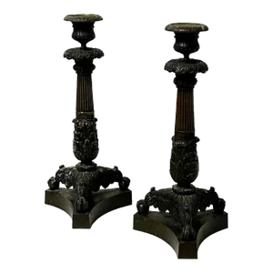 Bronze French Early Empire Candlesticks - a Pair