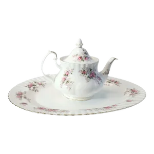 1961 Royal Albert Lavender Rose Bone China Teapot and Serving Platter