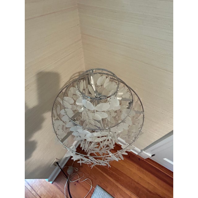 Organic Modern Verner Panton Style Capiz Shell & Chrome Floor Lamp For Sale In Philadelphia - Image 6 of 11