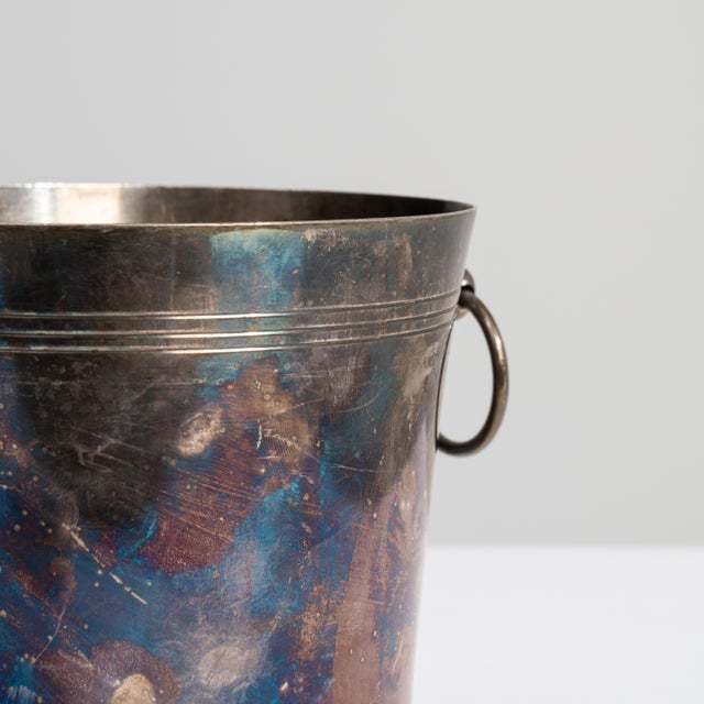 French Mid 20th Century France Teal Silver Ice Bucket For Sale - Image 3 of 15
