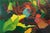 Two chickens stand among dense tropical foliage with the calm self-possession of creatures who know exactly where they...