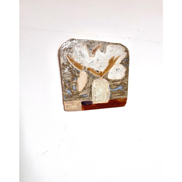 Abstract Handmade Ceramic Wall Art, Abstract Floral Pottery Plaque, Modern Still Life Flower Vase Clay Painting, Unique Stoneware Wall Decor, 11x10.2 Inches, For Sale - Image 3 of 7