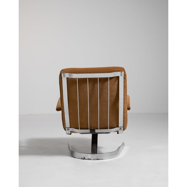 Tan 1960-1969 Germany Warm Tan Leather Chrome-Frame Swivel Chair For Sale - Image 8 of 11
