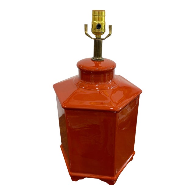 1970s Mid-Century Modern Hexagonal Burnt Orange Lamp For Sale