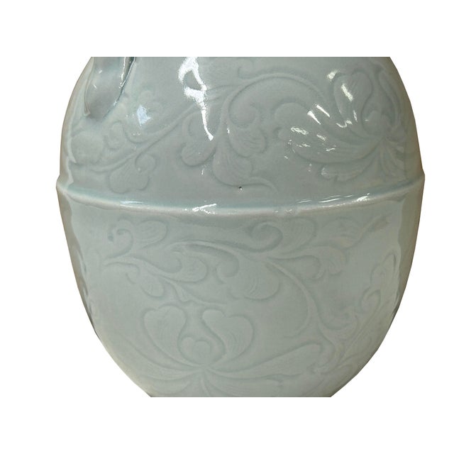 Chinese Porcelain Light Celadon White Underlay Scroll Flower Vase For Sale - Image 10 of 11