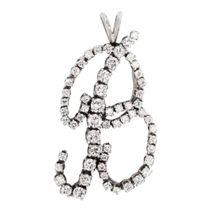 Vintage 1.50ct Diamond Letter B 14k White Gold Cursive Script Pendant