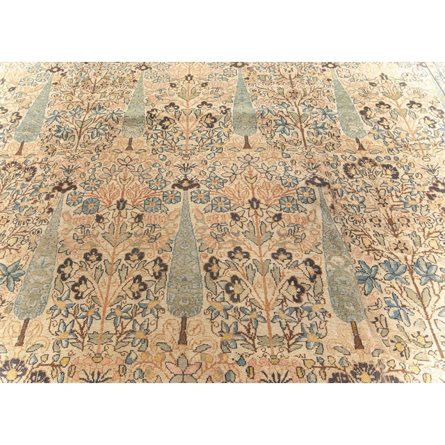 Antique Persian Kirman Beige, Pastel Colors Handwoven Wool Carpet For Sale - Image 4 of 9