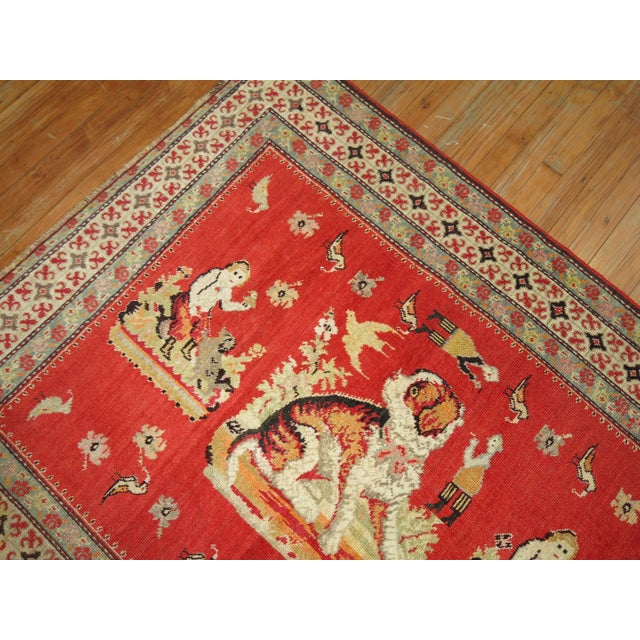 Red Antique Zabihi Collection Pictorial Dog Animal Karabagh Rug - 3'9" x 6'2" For Sale - Image 8 of 10