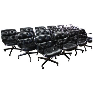 Knoll Pollock Black Leather Chairs - Set of 11 For Sale