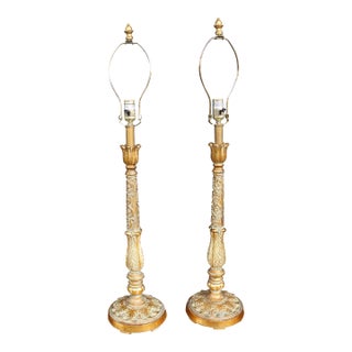 Late 20th Century Pair of Italian Neoclassical Parcel Gilt Table Lamps For Sale