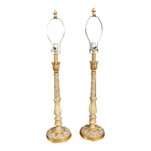 Late 20th Century Pair of Italian Neoclassical Parcel Gilt Table Lamps