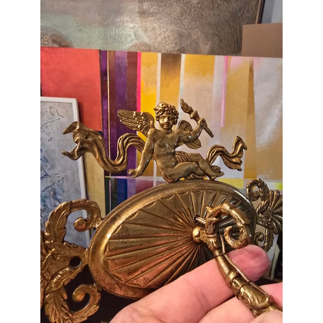 Antique Cherub Putti Cupid Gilt Ormolu Bronze Sconces - a Pair For Sale In Boston - Image 6 of 11