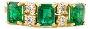 Three Stone Prong Set Emerald Diamond Ring Size 7