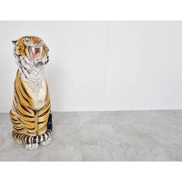 Large Ceramic Hand Painted Tiger, Italy, 1970s For Sale - Image 9 of 9