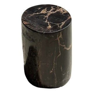 Small Side Table in Black Petrified Wood with Beige Streaks and Grey Sides, 1980s For Sale