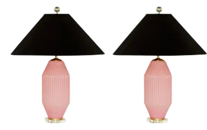 Vintage Pink Murano Art Deco Glass Table Lamps by Swank Lighting