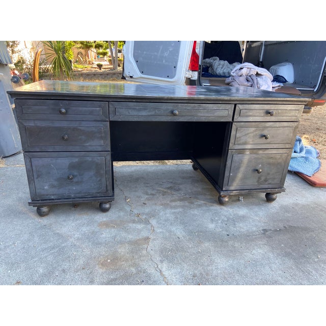 Rh Restoration Hardware Annecy Metal Wrapped Zinc Desk With Patina For Sale - Image 12 of 12