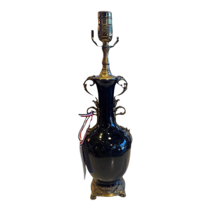 19th Century French Black Porcelain Lamp Bronze Mounts