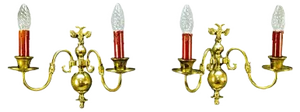 Vintage Dutch 2-Light Brass Sconces, 1930s, Set of 2