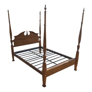 Late 20th Century Solid Wood Four Poster Full Size Bed With Carved Designs For Sale