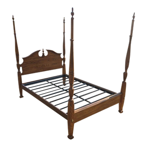 Late 20th Century Solid Wood Four Poster Full Size Bed With Carved Designs
