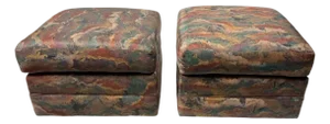 Pair of 80s Postmodern Pouf Upholstered Ottomans