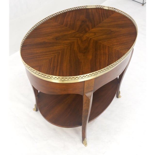 Baker Brass Gallery & Feet Oval Top Two Tier Side End Lamp Table Stand MINT For Sale - Image 17 of 17