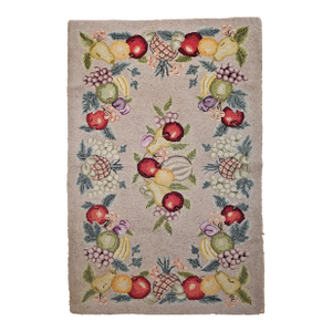 Vintage Hand-Hooked American Area Rug, Wool & Cotton, Fruit Pattern