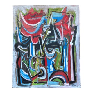 Listed John Schwab Original Abstract Expressionist Oil Painting Cubism MCM For Sale