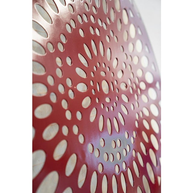 Square Wall Lamp in Red Wood and Rice Paper, 1980s For Sale - Image 11 of 18