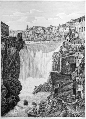 Veduta della Gran Caduta dell' Aniene\. - Original Etching by L. Rossini - 1825 1825