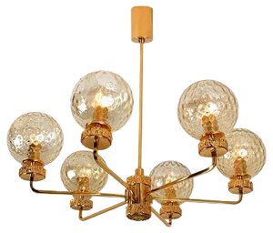 Large Gold-Plated Blown Glass Chandelier in the Style of Brotto, Italy, 1970s