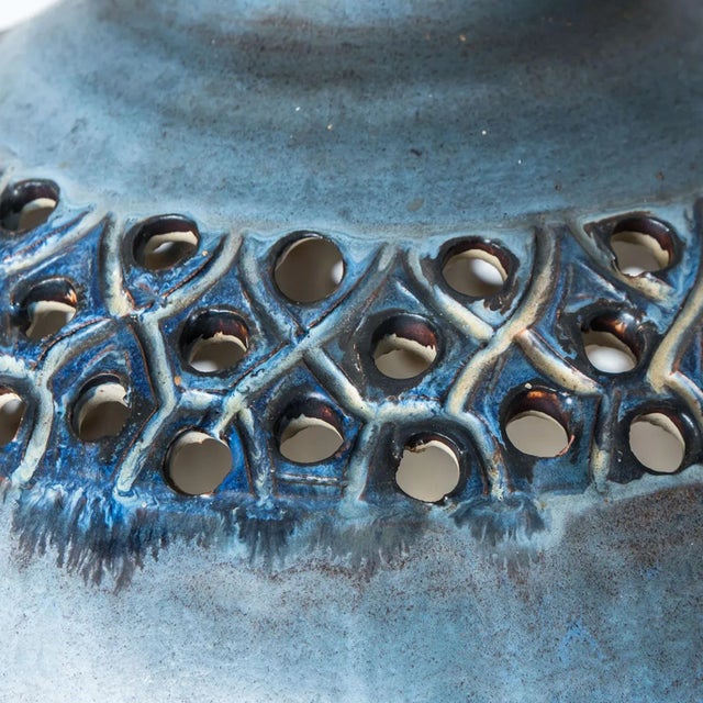 Ceramic Bowl Blue Ceramic Pendant Light, Denmark, 1970 For Sale - Image 7 of 12