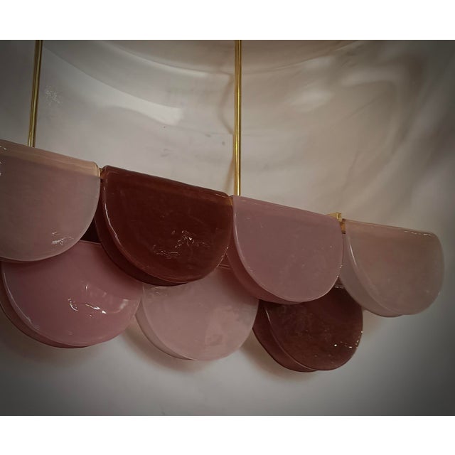 Murano Rectangular Pink Violet Art Glass and Brass Chandelier and Pendant For Sale - Image 9 of 10