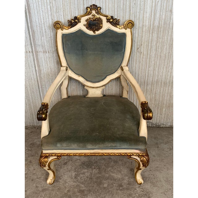 Pair of Venetian Hand Painted Armchairs in White Antique Painting and Giltwood For Sale - Image 9 of 18