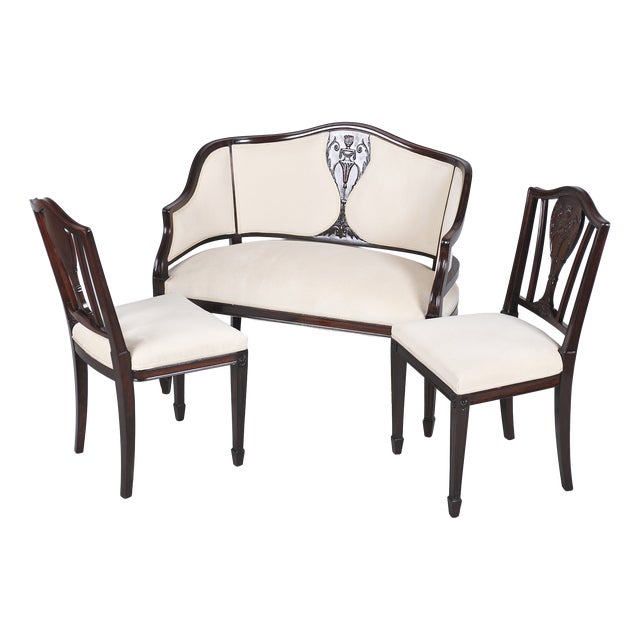 Art Deco Seating Set in Beech and Walnut, Czech, 1920s, Set of 3 For Sale