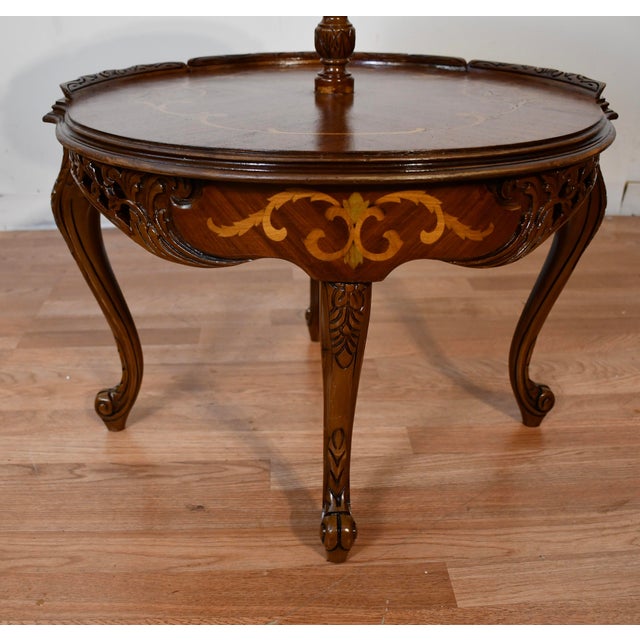 Wood 1920 Antique French Louis XV Walnut Inlaid 2 Tier Side End Table / Serving Table For Sale - Image 7 of 12