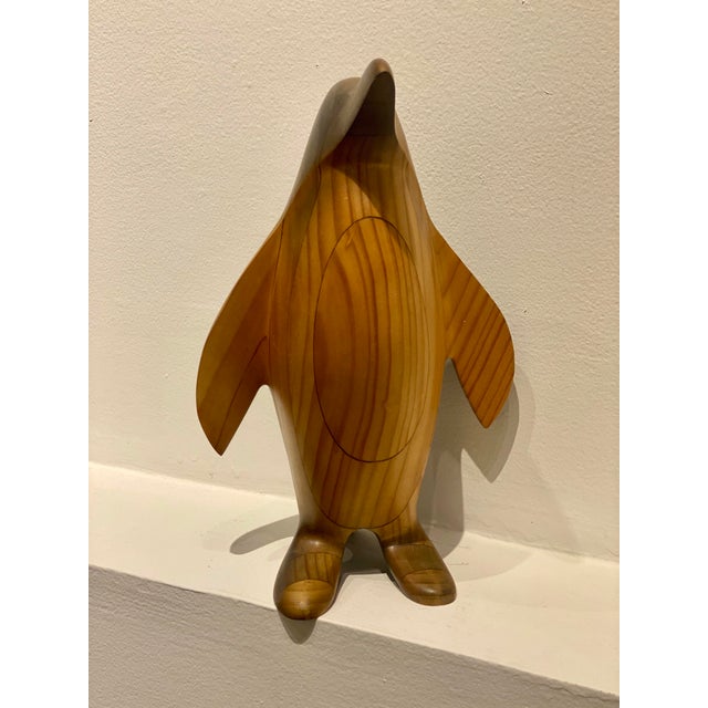 Folk Art 1970s Hand Carved Wooden Penguin Sculpture Vintage Bird Totem For Sale - Image 3 of 3