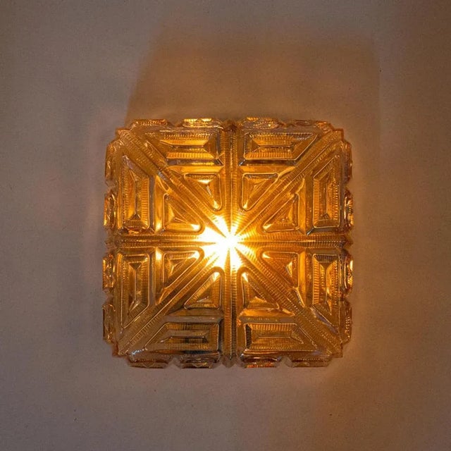 Several Square Amber Glass Flush Mounts, 1960 For Sale - Image 4 of 16