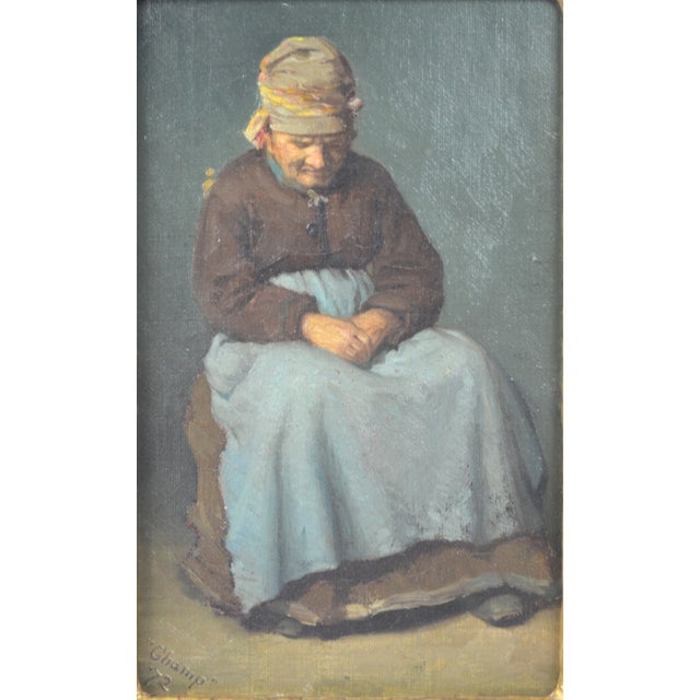 James Champney (MA/NY 1843-1903). A very good work of an older woman in a chair. The work is of a seemingly simple...