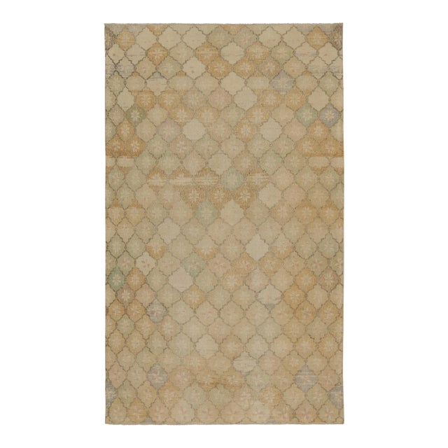 Vintage Zeki Muren Rug in Beige-Brown Trellis Patterns, by Rug & Kilim For Sale