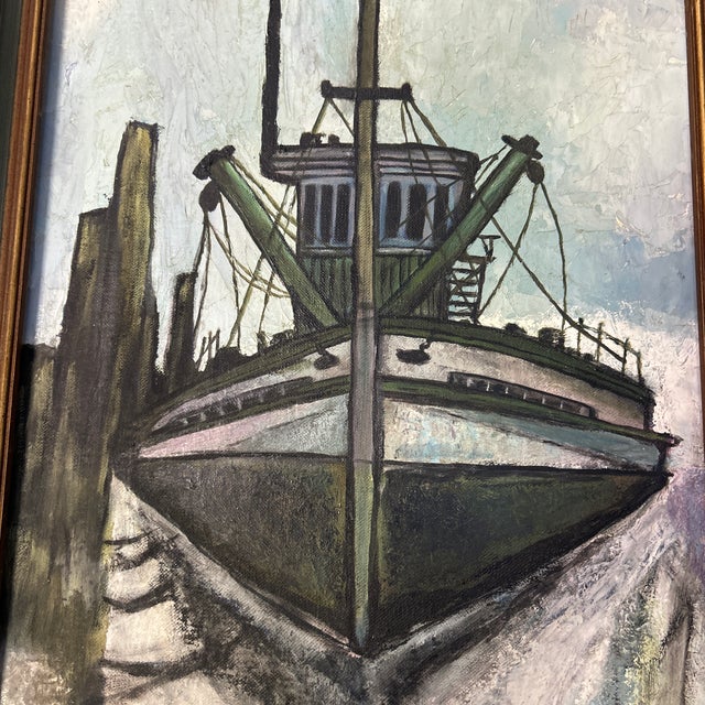 1960’s original impressionist docked fishing boat painting. Signed and framed. Measures 12x16 or 15.5x19.25 framed. Check...